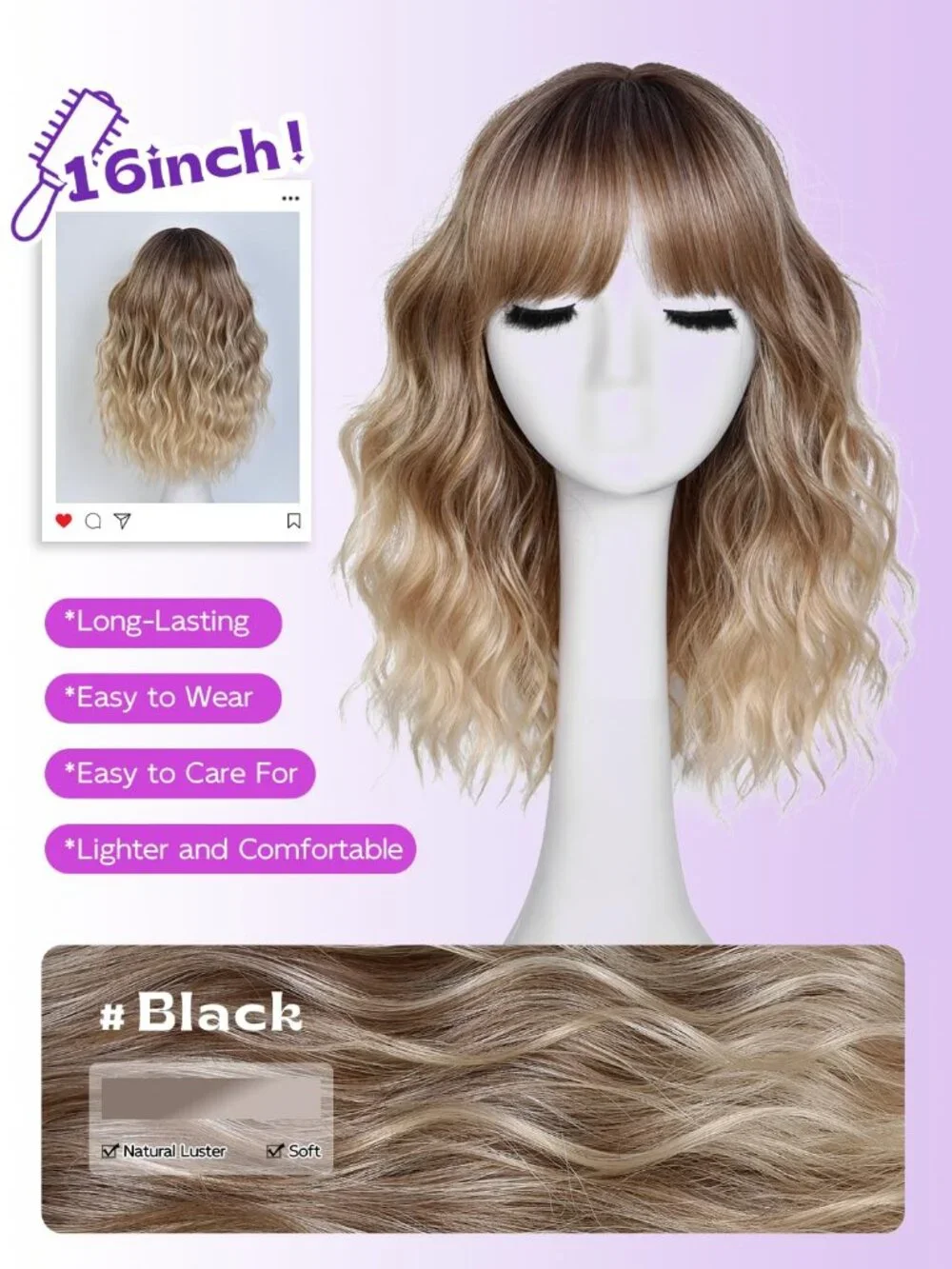 Women's Brown Blonde 14 Inch Natural Synthetic Short Curly Wavy Fiber Wigs